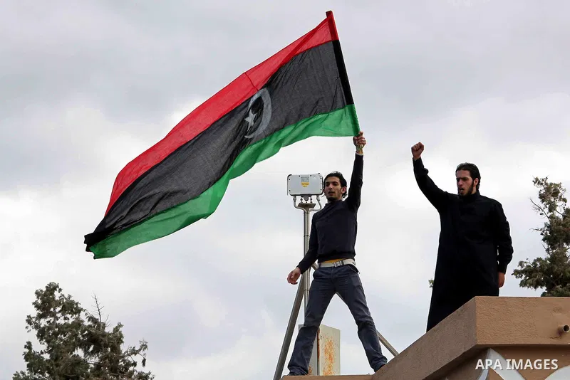 Libyan protesters demonstrate against Libyan leader Moammar Gadhafi during a rally at the Court Square in Derna, Libya, on Feb. 25, 2011. Photo by Karam Nasser