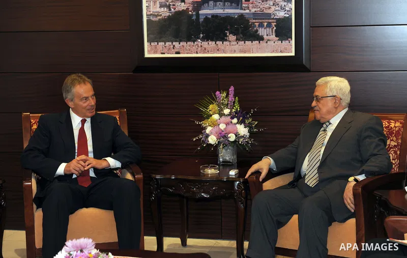 Palestinian President Mahmoud Abbas meets with the Quartet envoy, Tony Blair in the West Bank City of Ramallah on Feb. 27, 2011. Photo by Thaer Ganaim