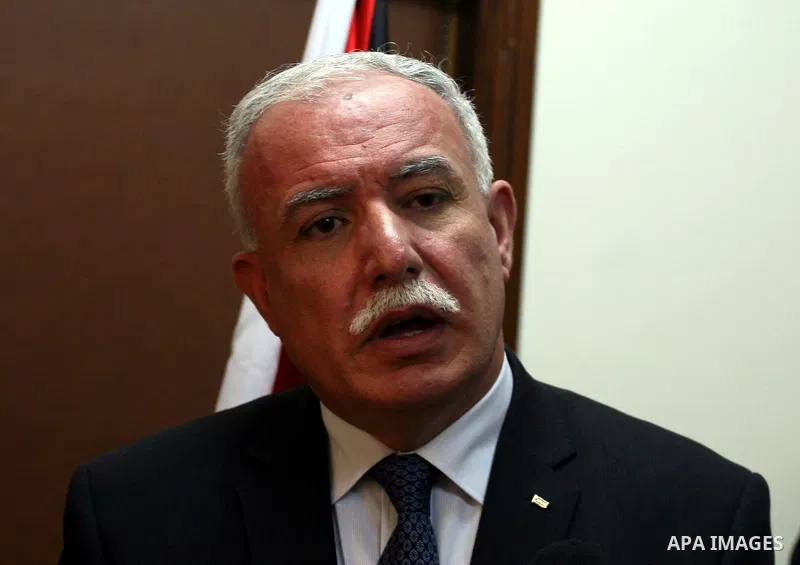 Palestinian Foreign Minister, Riyad al-Malki and Swedish Foreign Affairs Minister, Carl Bildt speaks to media after their meeting at the Palestinian Authority headquarters in the West Bank city of Ramallah on February 28...