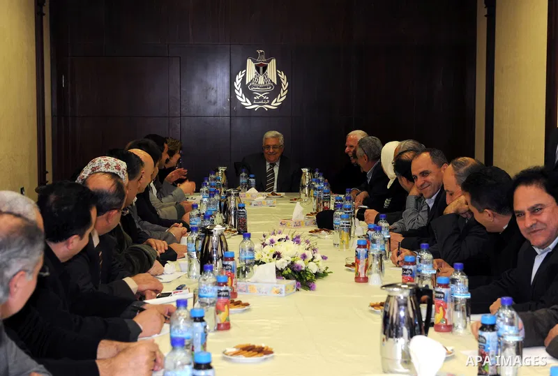 Palestinian President Mahmoud Abbas meets with members of the Fatah bloc in the Palestinian Legislative Council in the West Bank city of Ramallah on February 28, 2011. Photo by Omar Rashidi