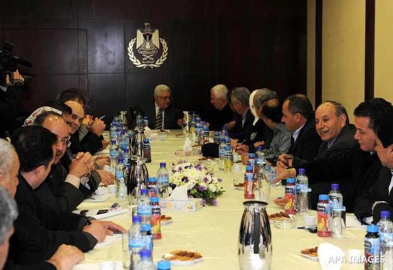 Palestinian President Mahmoud Abbas meets with members of the Fatah bloc in the Palestinian Legislative Council in the West Bank city of Ramallah on February 28, 2011. Photo by Omar Rashidi
