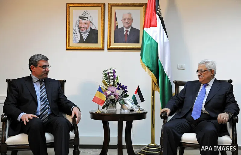 Palestinian President Mahmoud Abbas (Abu Mazen) during his meeting with the Romanian Foreign Minister, Teodor Baconschi in the West Bank city of Ramallah on March 1, 2011. Photo by Omar Rashidi
