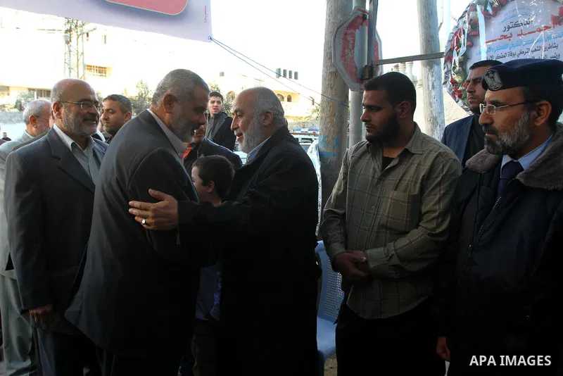 Palestinian Prime Minister in Gaza Strip, Ismail Haneiyah visits the mourning tent of the Turkish Leader, Necmettin Erbakan in Gaza city on March 1,2011. Erbakan, the Turkey's first Islamist Prime Minister from 1996 unti...