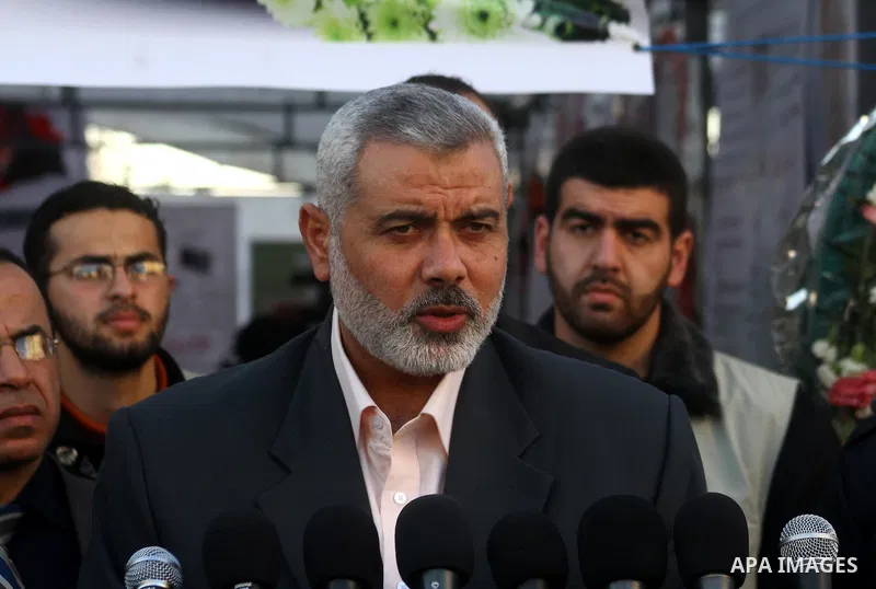 Palestinian Prime Minister in Gaza Strip, Ismail Haneiyah visits the mourning tent of the Turkish Leader, Necmettin Erbakan in Gaza city on March 1,2011. Erbakan, the Turkey's first Islamist Prime Minister from 1996 unti...
