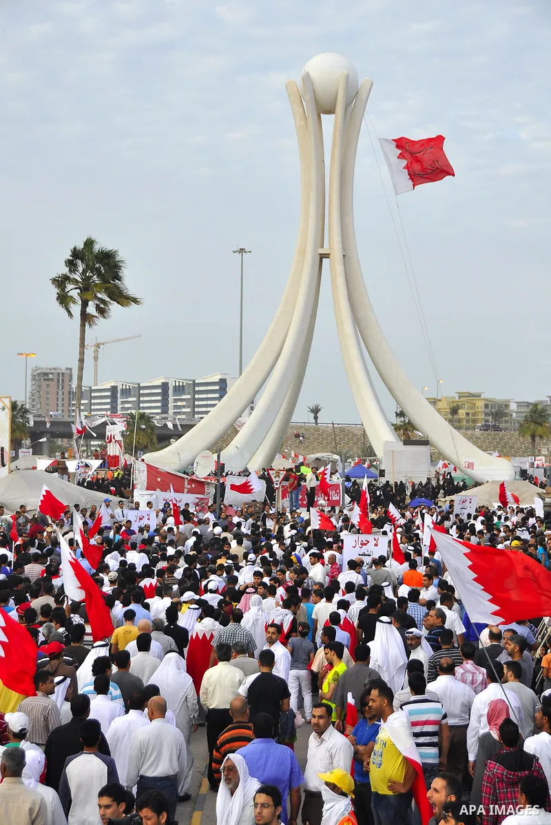 Bahraini protesters march in the capital Manama, Bahrain, 01 March 2011. Thousands of protesters took part in an opposition rally from within the capital Manama, Bahrain to Lulu Square to renew demands for removing the g...
