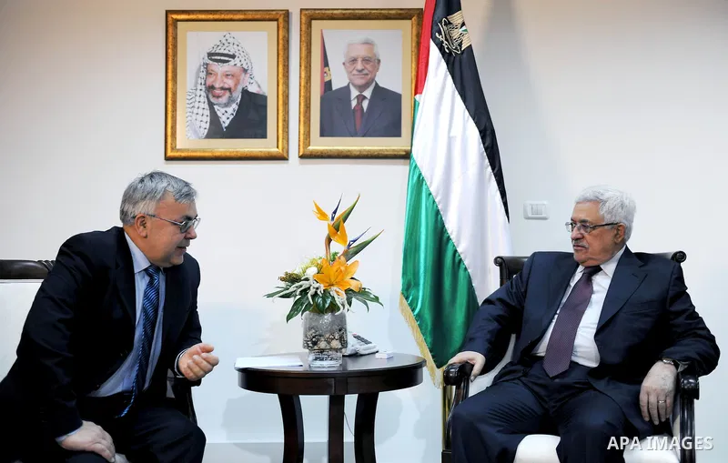 Palestinian President Mahmoud Abbas (Abu Mazen) during a meeting with Sergey Vershinin, the Special Envoy of the Russian Foreign Minister in the West Bank city of Ramallah on March 2, 2011. Photo by Omar Rashidi