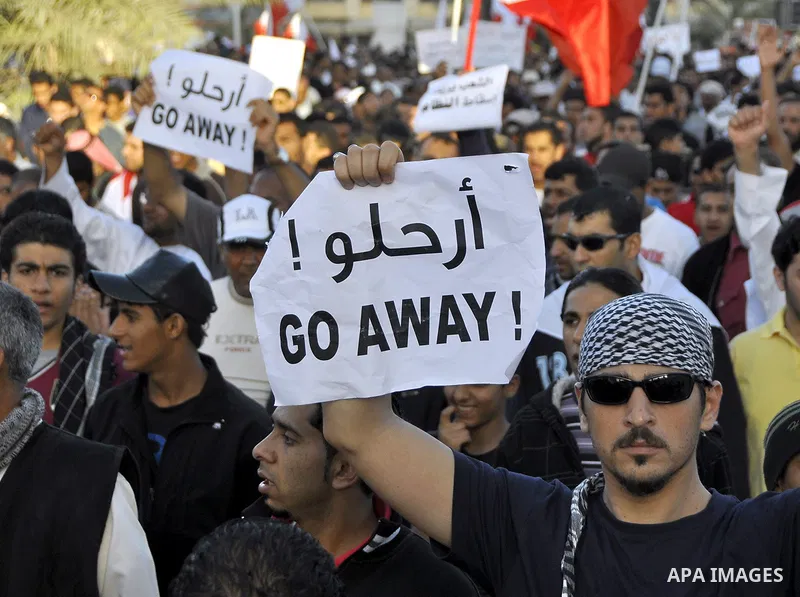 Protesters demonstrate in front of the Interior Ministry in Manama, capital of Bahrain, March 2, 2011. Anti-government protesters turned up in hundreds here on Wednesday, calling for the release of remaining political pr...