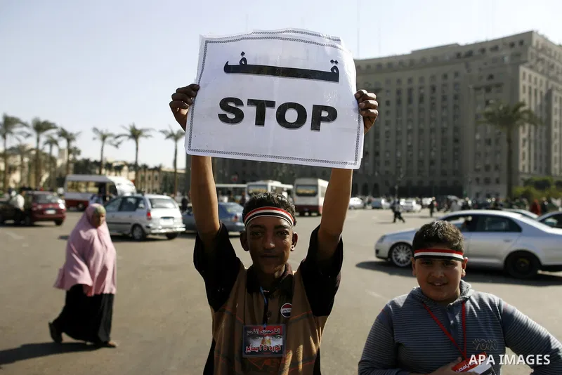 Egyptian protesters take part in a demonstration at the Tahrir square in Cairo, Egypt, Thuresday, March 3, 2011. hundreds of protesters are camping at the Tahrir square in an ongoing campaign demanding the resignation of...