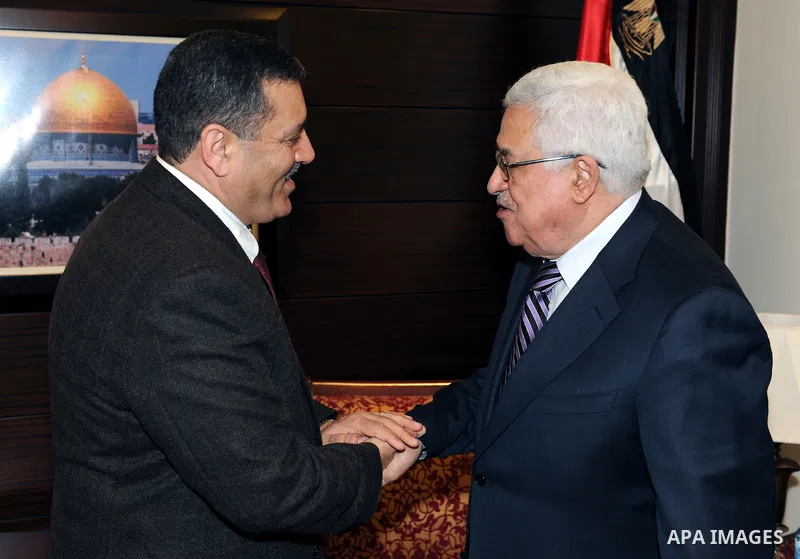 Palestinian President Mahmoud Abbas (Abu Mazen) during a meeting with Tunisian Ambassador, Chakib Azwadi in the West Bank city of Ramallah on March 4, 2011. Photo by Thaer Ganaim