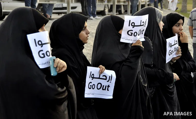Tens of thousands of Bahraini anti-government protesters march Friday, March 4, 2011, from the main government house in the capital of Manama, Bahrain, to the Pearl roundabout, where they have set up camp. Also on Friday...