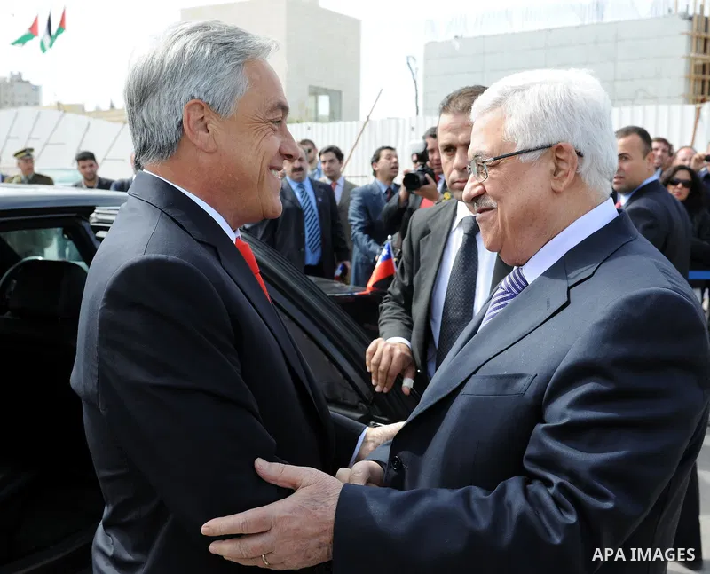 Palestinian President Mahmoud Abbas meets with the Chile's President Sebastian Pinera in the West Bank town of Ramallah on March 5,2011. In the second day visit of Pinera that will also take him to Bethlehem, where he wi...