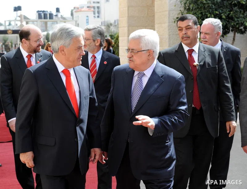 Palestinian President Mahmoud Abbas meets with the Chile's President Sebastian Pinera in the West Bank town of Ramallah on March 5,2011. In the second day visit of Pinera that will also take him to Bethlehem, where he wi...