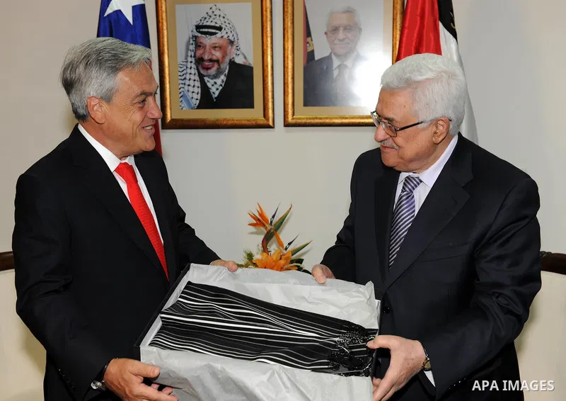 Palestinian President Mahmoud Abbas meets with the Chile's President Sebastian Pinera in the West Bank town of Ramallah on March 5,2011. In the second day visit of Pinera that will also take him to Bethlehem, where he wi...