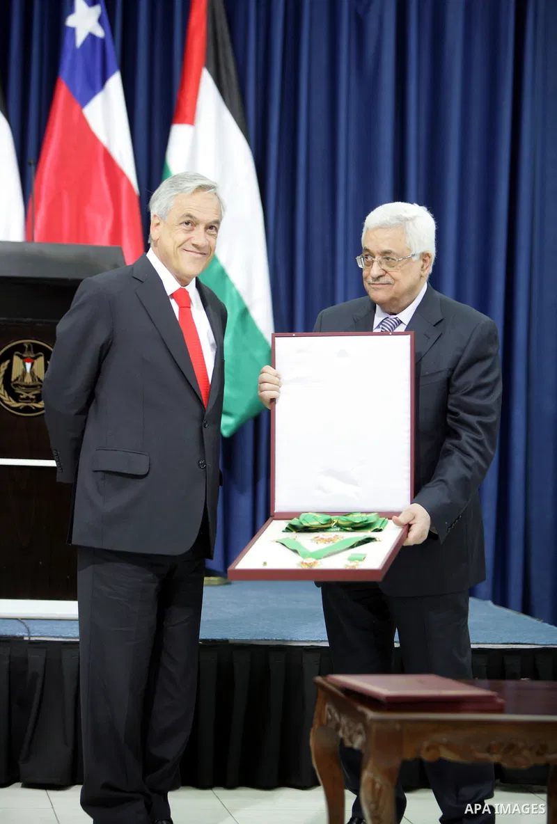 Palestinian President Mahmoud Abbas meets with the Chile's President Sebastian Pinera in the West Bank town of Ramallah on March 5,2011. In the second day visit of Pinera that will also take him to Bethlehem, where he wi...