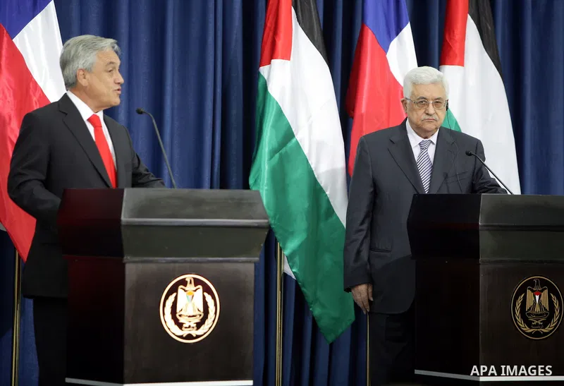 Palestinian President Mahmoud Abbas meets with the Chile's President Sebastian Pinera in the West Bank town of Ramallah on March 5,2011. In the second day visit of Pinera that will also take him to Bethlehem, where he wi...