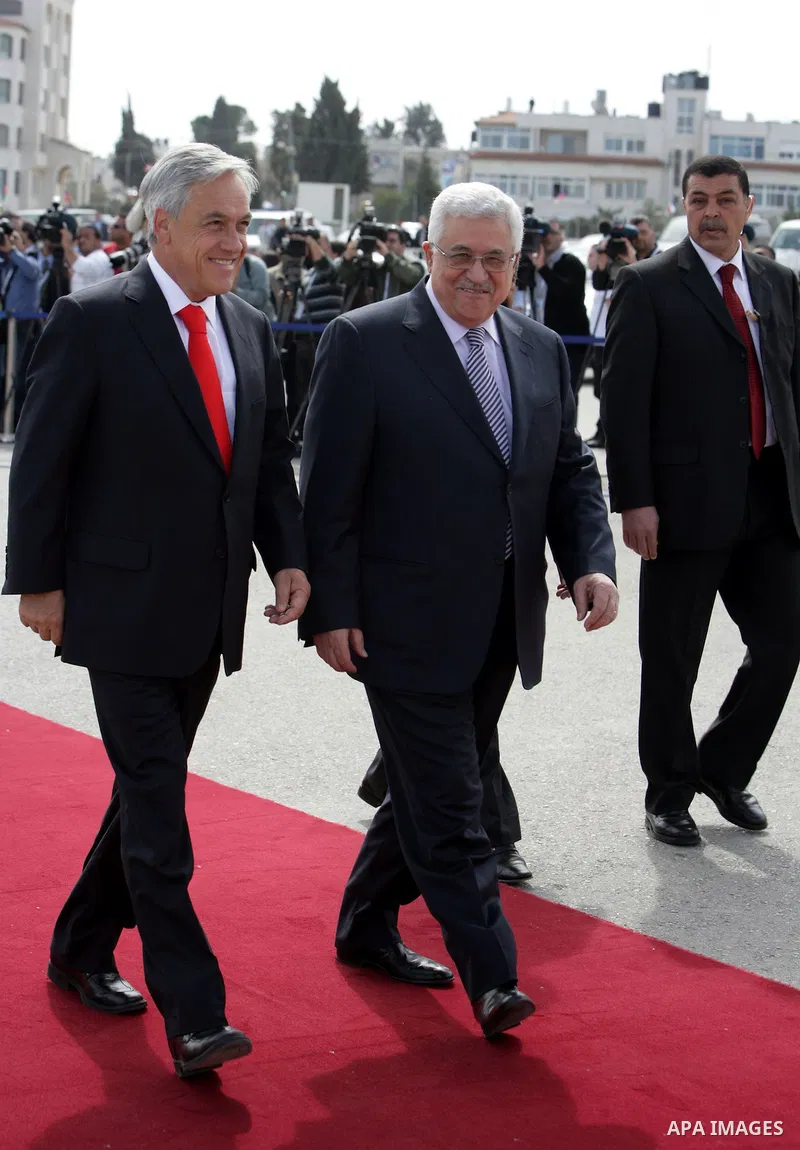 Palestinian President Mahmoud Abbas meets with the Chile's President Sebastian Pinera in the West Bank town of Ramallah on March 5,2011. In the second day visit of Pinera that will also take him to Bethlehem, where he wi...