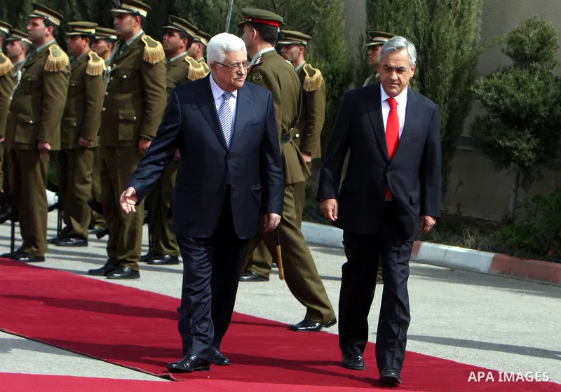 Palestinian President Mahmoud Abbas meets with the Chile's President Sebastian Pinera in the West Bank town of Ramallah on March 5,2011. In the second day visit of Pinera that will also take him to Bethlehem, where he wi...
