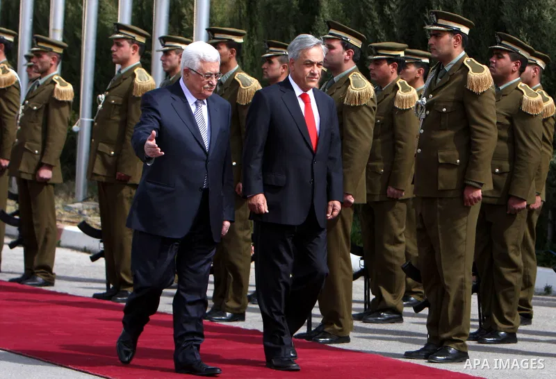 Palestinian President Mahmoud Abbas meets with the Chile's President Sebastian Pinera in the West Bank town of Ramallah on March 5,2011. In the second day visit of Pinera that will also take him to Bethlehem, where he wi...