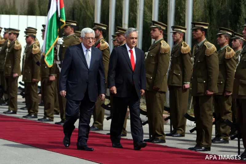 Palestinian President Mahmoud Abbas meets with the Chile's President Sebastian Pinera in the West Bank town of Ramallah on March 5,2011. In the second day visit of Pinera that will also take him to Bethlehem, where he wi...