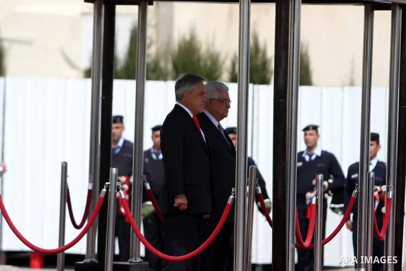 Palestinian President Mahmoud Abbas meets with the Chile's President Sebastian Pinera in the West Bank town of Ramallah on March 5,2011. In the second day visit of Pinera that will also take him to Bethlehem, where he wi...