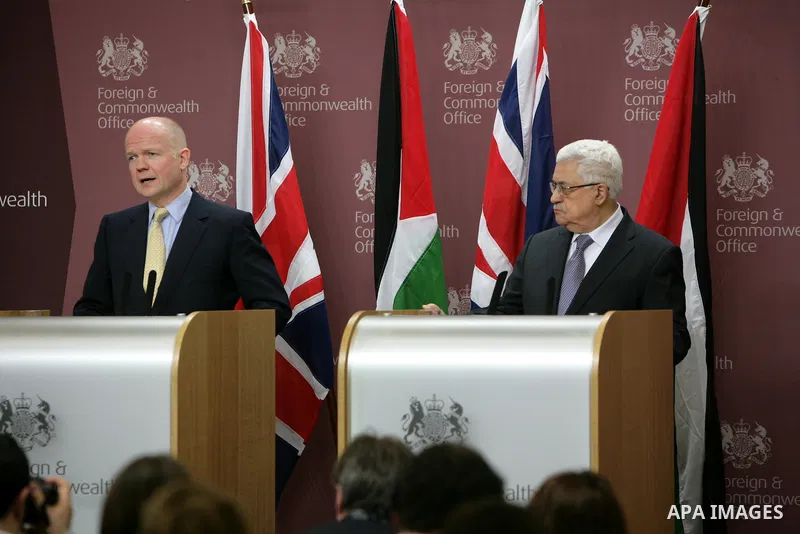 Palestinian President Mahmoud Abbas (Abu Mazen) during a meeting with the British Foreign Secretary William Hague today in London 08/03/2011..Photo by: thaer ganaim