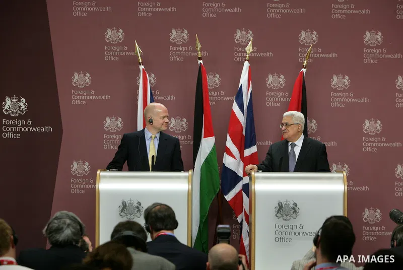 Palestinian President Mahmoud Abbas (Abu Mazen) during a meeting with the British Foreign Secretary William Hague today in London 08/03/2011..Photo by: thaer ganaim