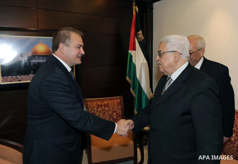 Palestinian President Mahmoud Abbas(Abu Mazen)meets the Russian ambassador in the West Bank city of Ramallah March 12, 2011. Photo by Thaer Ganaim