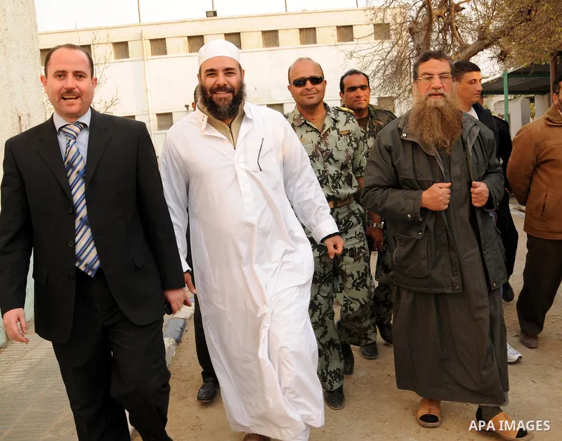 Egyptian Abbud and Tareq al-Zomor, members of Egypt's Islamic Jihad, are seen after being released form the Tura jail, in Hilwan on the outskirts of Cairo, on March 12, 2011, after Egypt's new military rulers ordered the...
