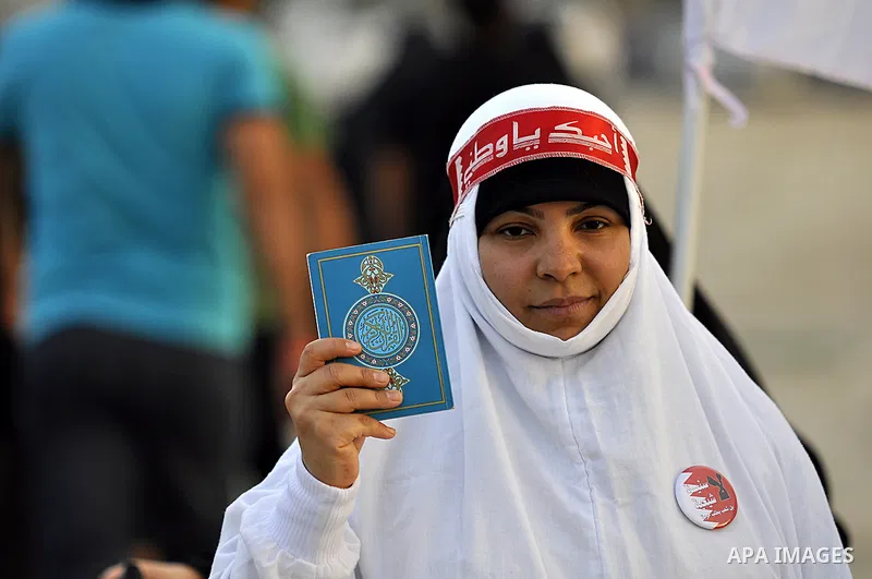 Tens of thousands of Bahraini anti-government protesters converged from two directions Saturday, March 12, 2011, to demonstrate outside the walls of King Hamad bin Isa Al Khalifa's Safriya palace in Sadad, Bahrain, south...