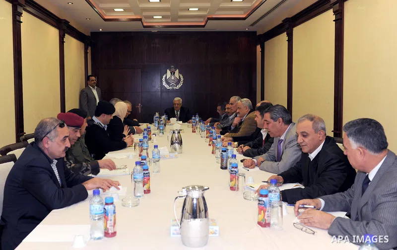 Palestinian President Mahmoud Abbas (Abu Mazen) during a meeting of security chiefs and members of the Central Committee of Fatah movement in the West Bank city of Ramallah on March 12, 2011. Photo by Thaer Ganaim
