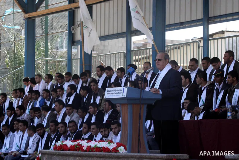 Palestinian students are honored during a celebration at the University College of Applied Sciences in Gaza city on March 13,2011.. Photo by Mohammed Asad
