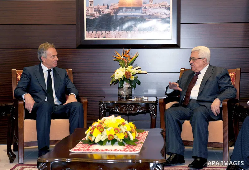 Palestinian President Mahmoud Abbas (Abu Mazen) meets with Tony Blair Quartet envoy to the Middle East in Ramallah March,14 2011 .Photo by Thaer Ganaim