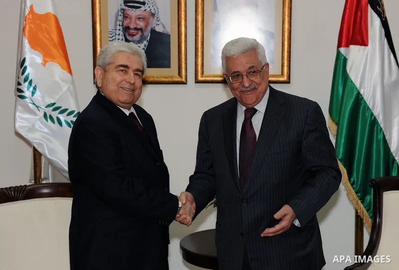 Palestinian President Mahmoud Abbas meets with the Cypriot President Dimitris Christofias in the West Bank city of Ramallah March 15, 2011. Christofias is on an official visit to Israel and the Palestinian authority. Pho...