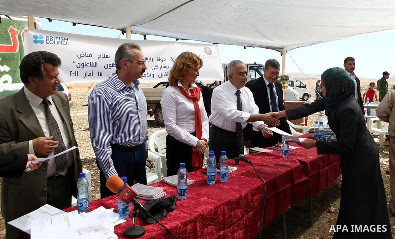 Palestinian Prime Minister Salam Fayyad take a part in graduation ceremony of "Active Citizens" that was organized by Maan development center and the British Council in Ras Al Ouja/ Jordan Valley March 17, 2011 Photo By:...
