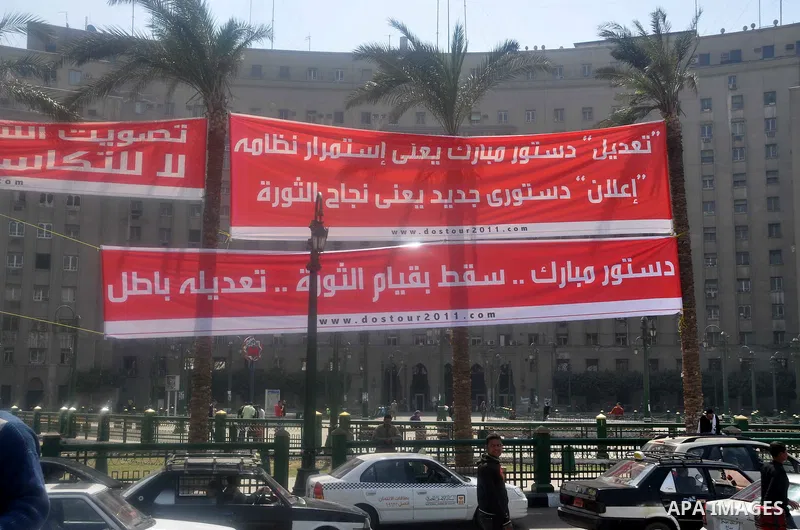 Egyptians shout anti- constitutional amendments slogans during a protest at Tahrir Square in Cairo, Egypt, Friday, March 18, 2011 a day before the referendum . Civic groups have raised fears that the timing of a Saturday...