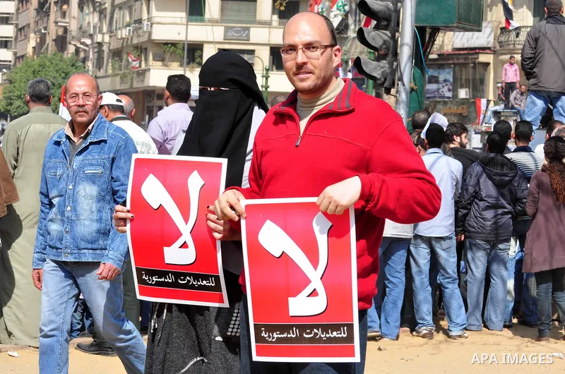 Egyptians shout anti- constitutional amendments slogans during a protest at Tahrir Square in Cairo, Egypt, Friday, March 18, 2011 a day before the referendum . Civic groups have raised fears that the timing of a Saturday...