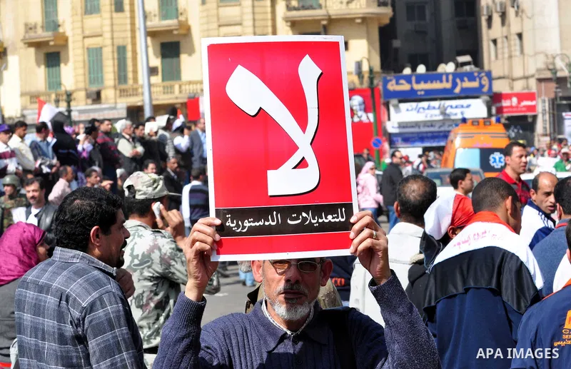 Egyptians shout anti- constitutional amendments slogans during a protest at Tahrir Square in Cairo, Egypt, Friday, March 18, 2011 a day before the referendum . Civic groups have raised fears that the timing of a Saturday...