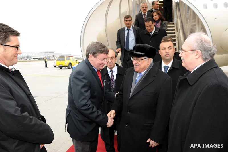Palestinian President Mahmoud Abbas (Abu Mazen) arrives to the Hungarian capital Budapest on March 20, 2011. Photo by Thaer Ganaim