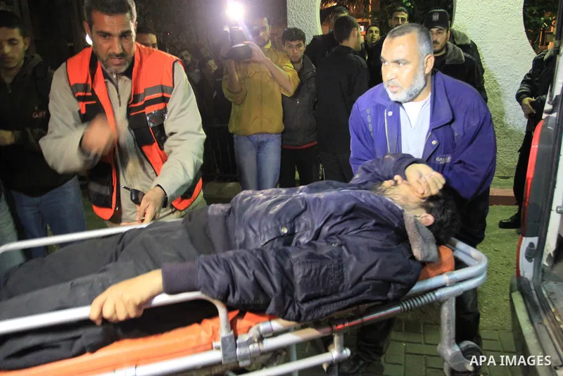 Pictured here is the arrival at al-Shifa Hospital in Gaza City of a number of injured Palestinians wounded as a result of recent Israeli aggressions Gaza City.22 march 2011.Phot by Naaman Omar.