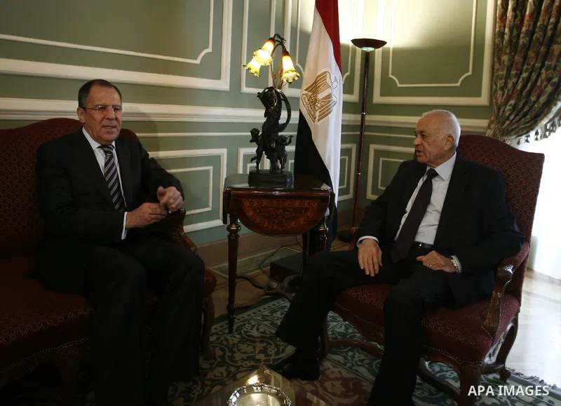 Egyption Foreign Minister Nabil Al-Arab meets with his Russian counterpart Sergei Lavrov in Cairo on March 21, 2011.. Photo by Wissam Nassar