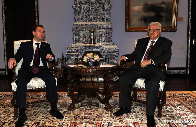 Palestinian President Mahmoud Abbas meets with Russian President Dmitry Medvedev during at the Gorki residence outside Moscow, Russia 22 March 2011. Mahmoud Abbas is on a working visit in Russia which takes place ahead o...