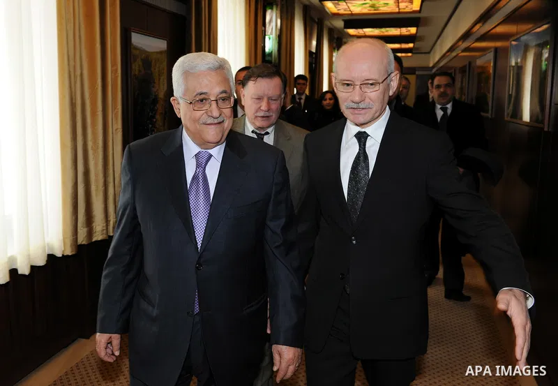 Palestinian President Mahmoud Abbas (Abu Mazen) meets with the President of the Republic of Bashkiria Rustam Khamidov in the city of Ofa Bashkiria . March,24,2011 photo by Thaer Ganaim.