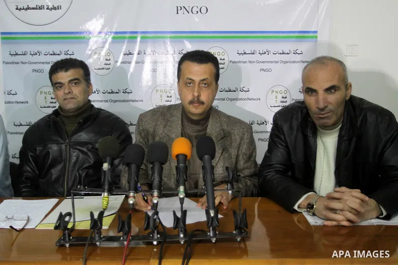 Press conference for the palestinian Non-governmental organization network discussing the latest events in Gaza city on March 24,2011 . Photo by Mohammed Asad