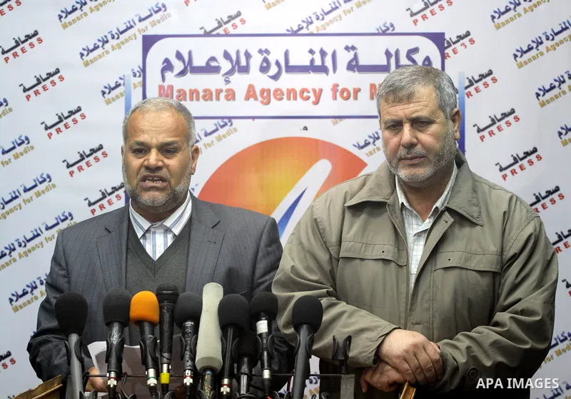 Palestinian Islamic Jihad leaders Khadar Habib and Khaled Al Batsh held a press conference about the latest event in Gaza city on March 24,2011. Photo by Mohammed Asad