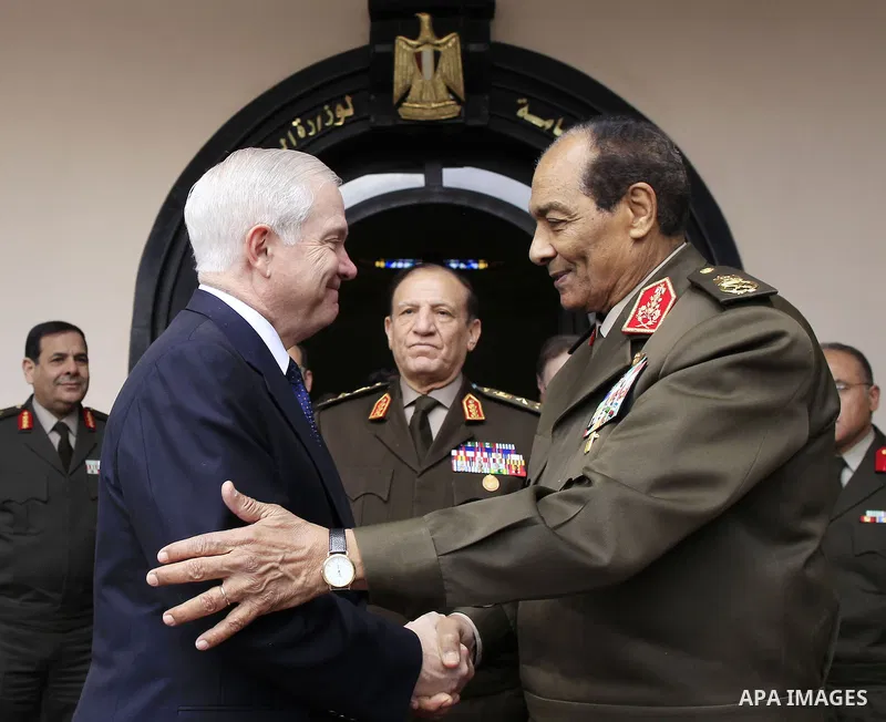 US Defense Secretary Robert Gates meets with Field Marshal Hussein Tantawi, head of the Egyptian Armed Forces Supreme Council, in Cairo on March 24, 2011. Photo by Charles Dharapak / POOL