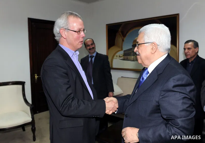Palestinian President Mahmoud Abbas (Abu Mazen) meets with Chairman of left-wing Group in the Council of Europe Senator Danny Cox,west bank the city of rammallah March 26,2011 in Ramallah photo by thaer Ganaim