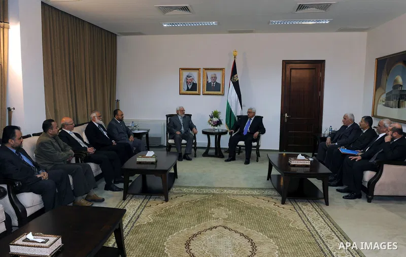 Palestinian President Mahmoud Abbas (Abu Mazen) meets with a delegation from the Hamas movement, westbank city of ramallh March, 26,2011 photo by thaer.ganaim.