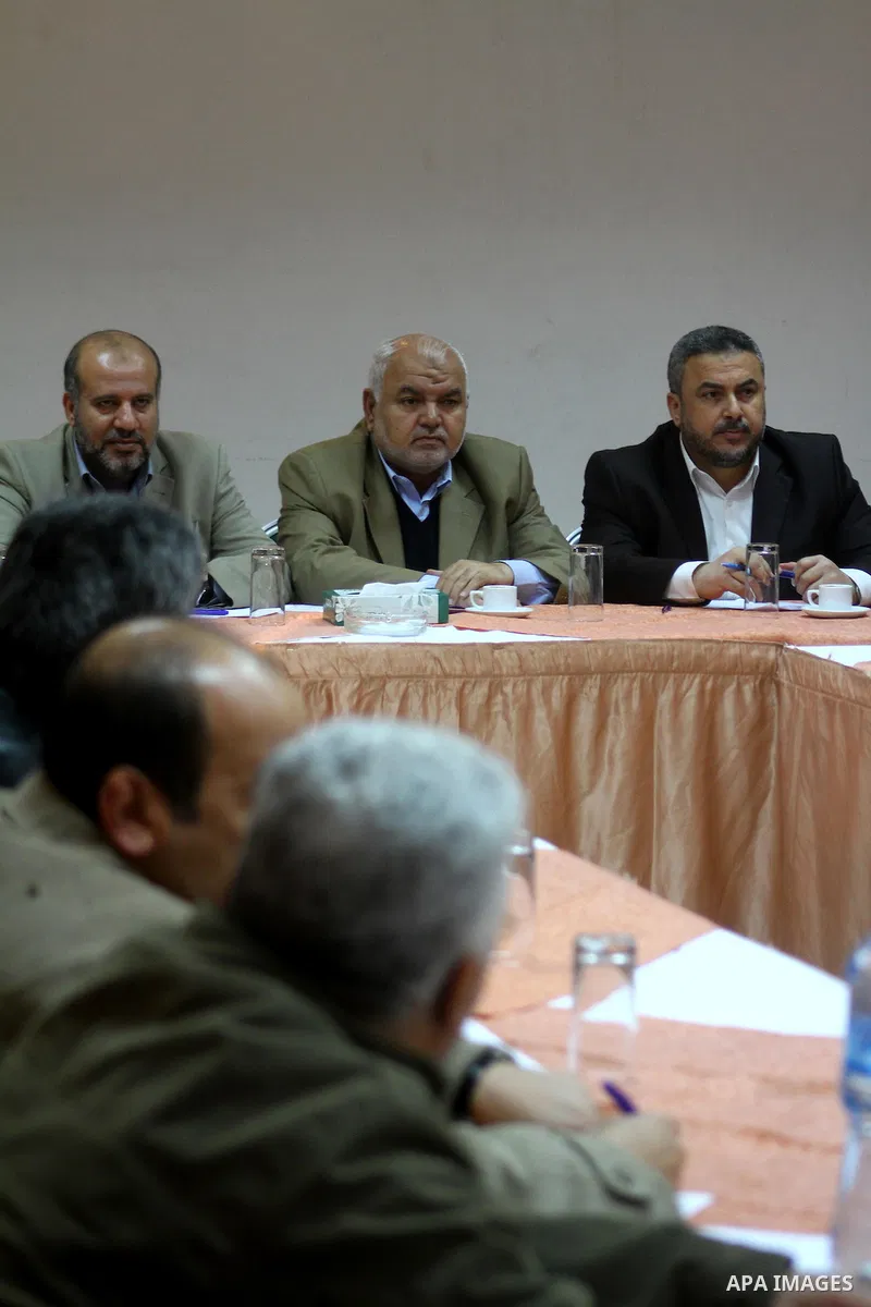 Palestinian factions leaders take part in a meeting in Gaza city on March 26,2011, following the latest political development on the Palestinian square and the continued Israeli agression on Gaza Strip. Photo by Ashraf A...