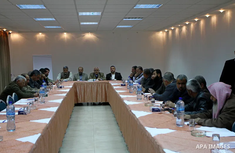 Palestinian factions leaders take part in a meeting in Gaza city on March 26,2011, following the latest political development on the Palestinian square and the continued Israeli agression on Gaza Strip. Photo by Ashraf A...