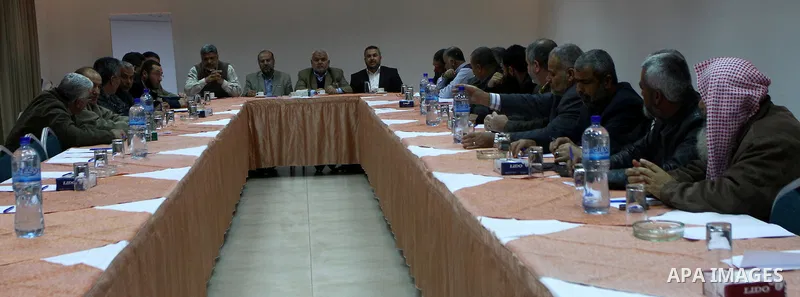Palestinian factions leaders take part in a meeting in Gaza city on March 26,2011, following the latest political development on the Palestinian square and the continued Israeli agression on Gaza Strip. Photo by Ashraf A...